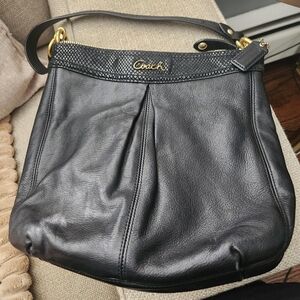 Coach Black Leather Shoulder Bag with Gold Accents